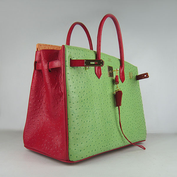 Replica Hermes Birkin 40CM Ostrich Veins Leather Bag Red/Orange/Green 6099 Online - Click Image to Close